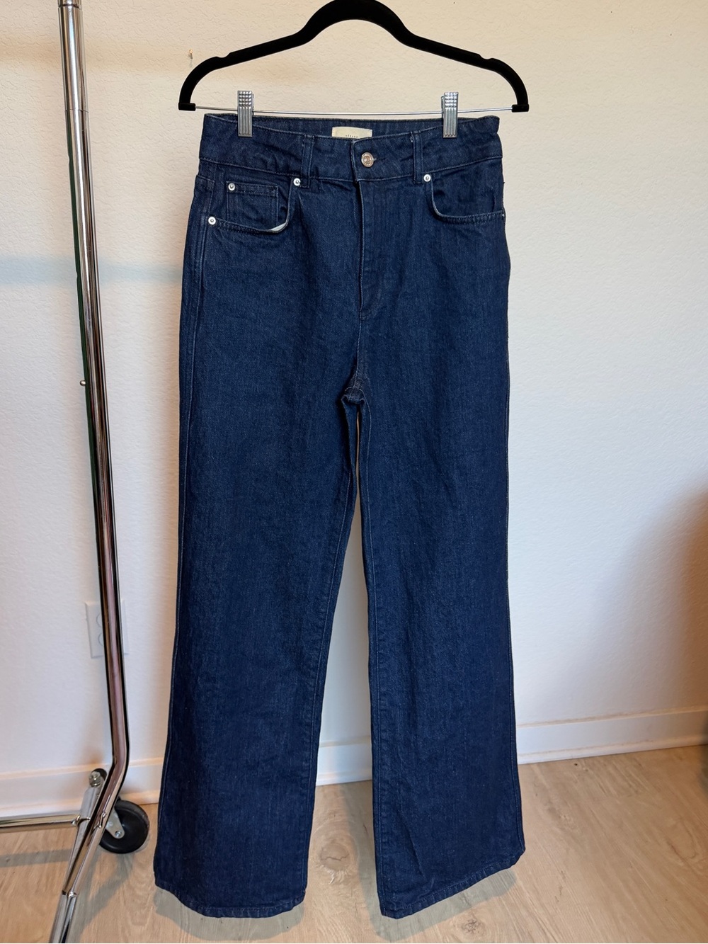 SEZANE Dark Denim Wide Straight Leg Jeans